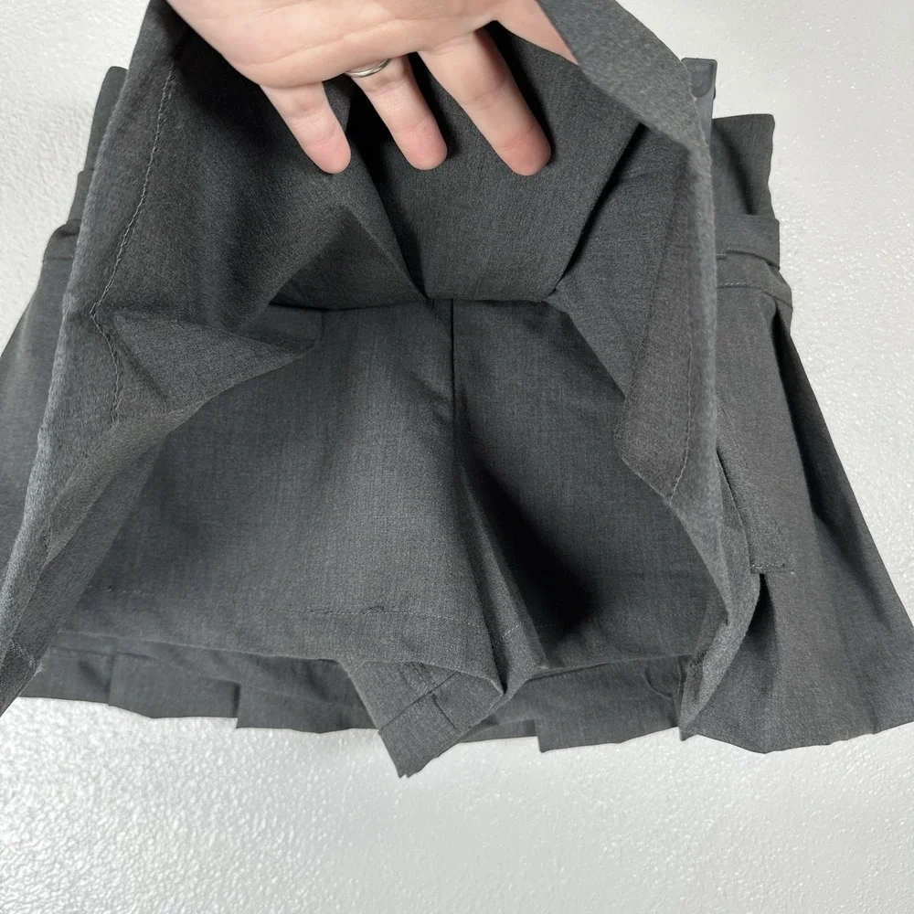 NEW Zara Pleated Mini Micro Skirt Womens Small‎ Gray Belted Skort Preppy School